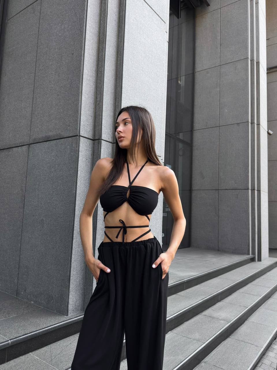 black maxi two piece top set