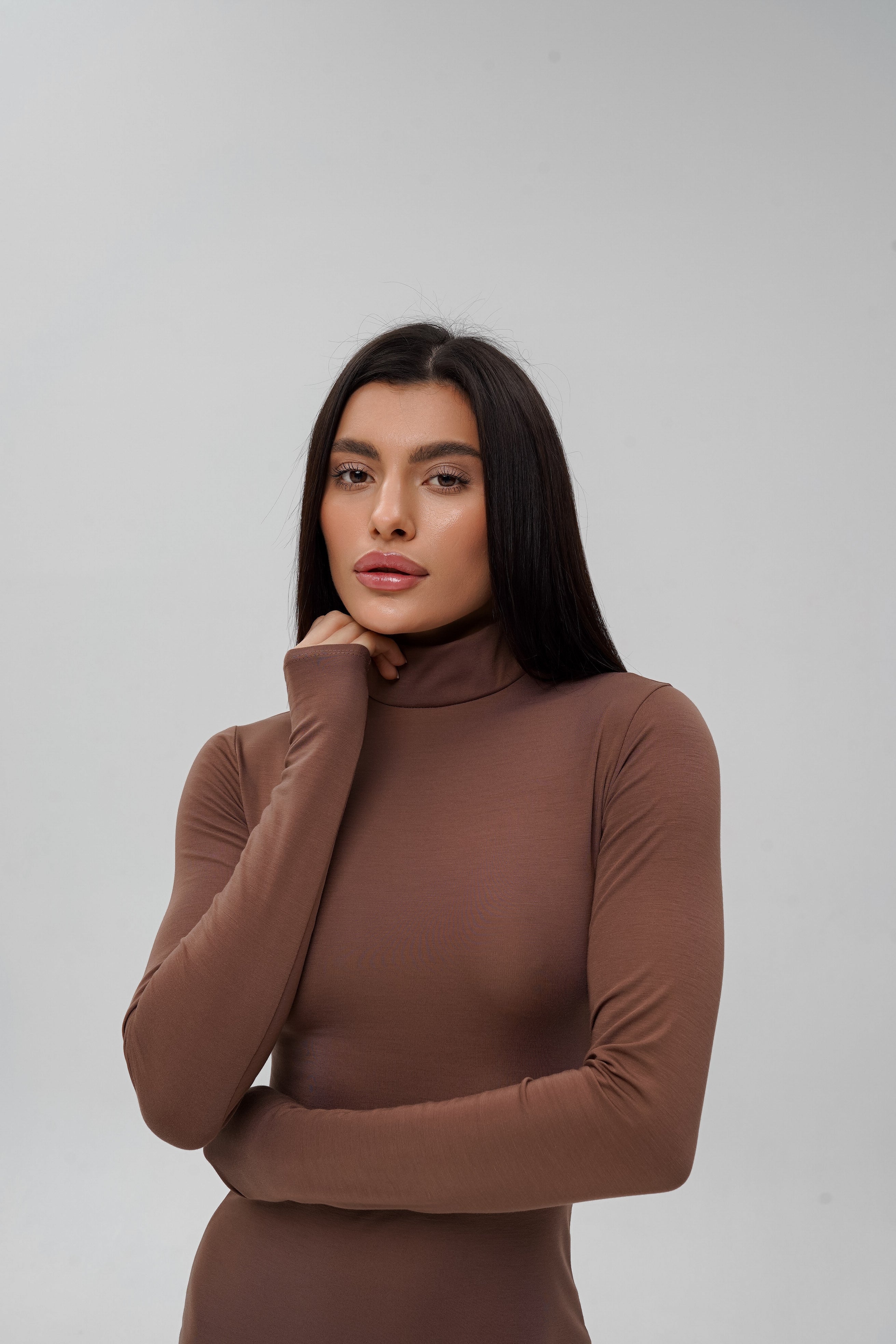 Basic Turtleneck Dress Mini Brown