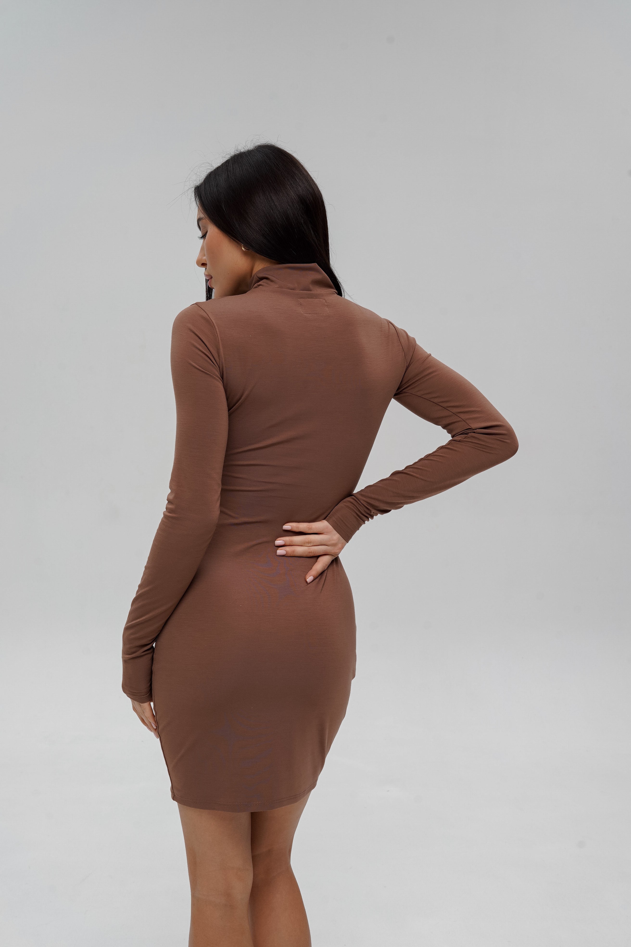 Basic Turtleneck Dress Mini Brown