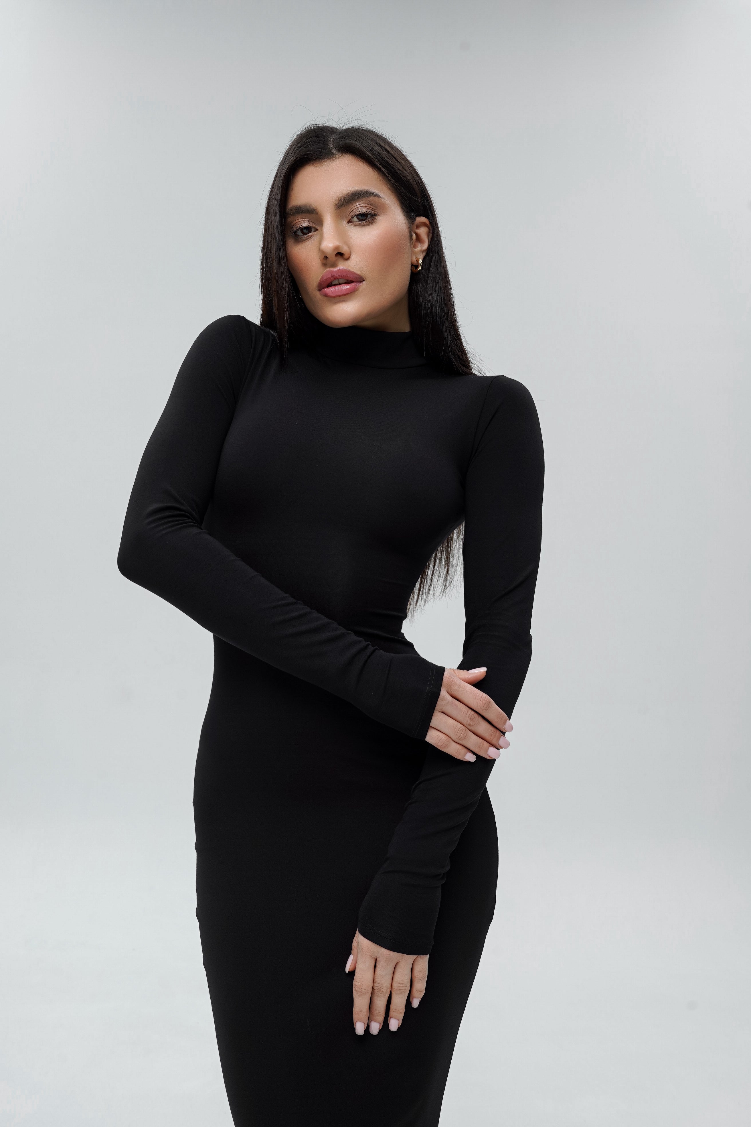 Basic Turtleneck Dress Maxi Black