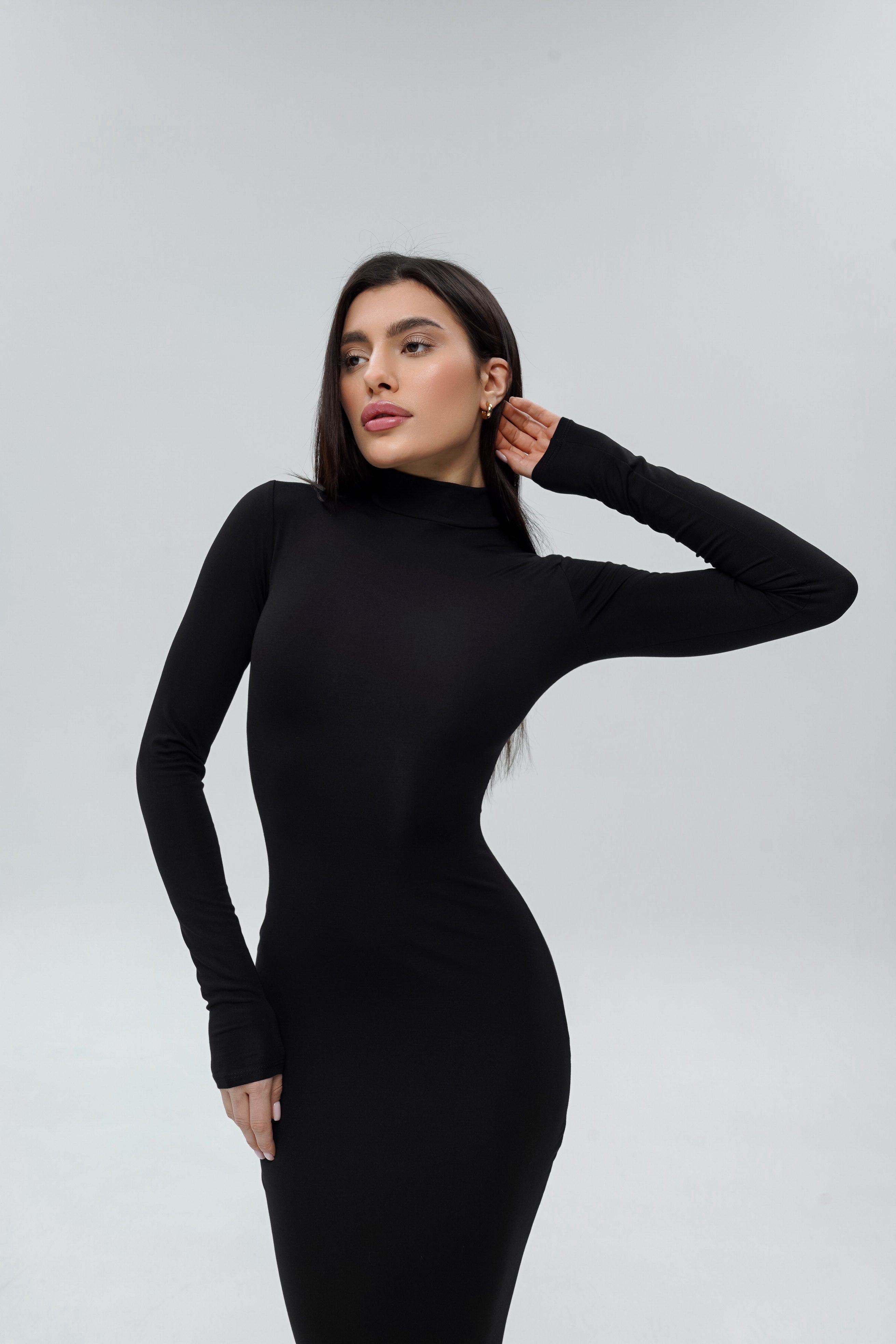 Basic Turtleneck Dress Maxi Black