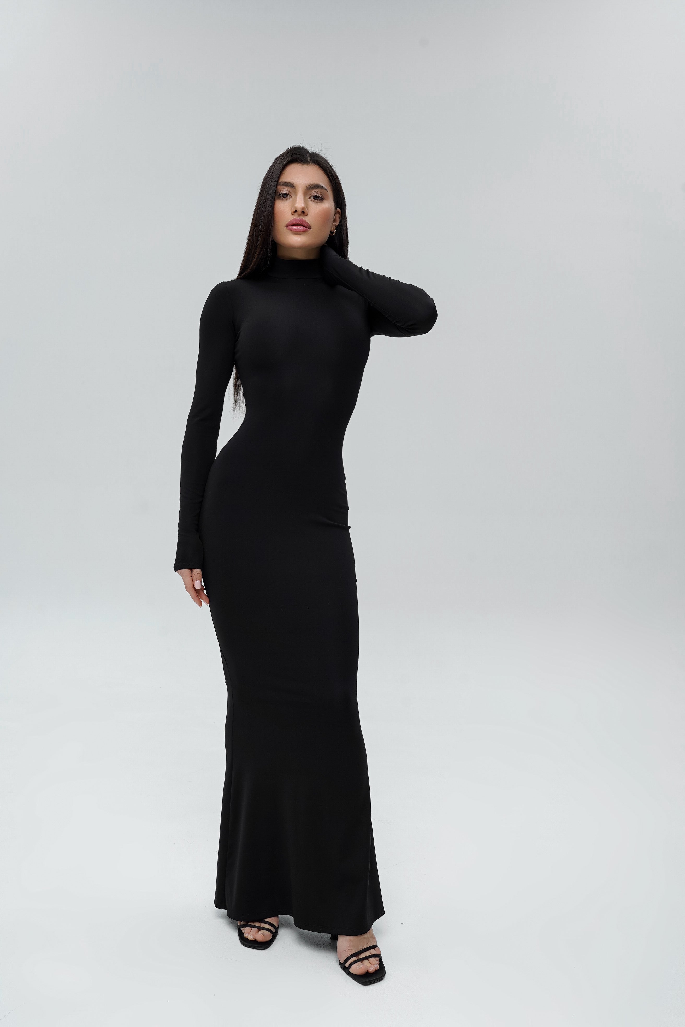 Basic Turtleneck Dress Maxi Graphite